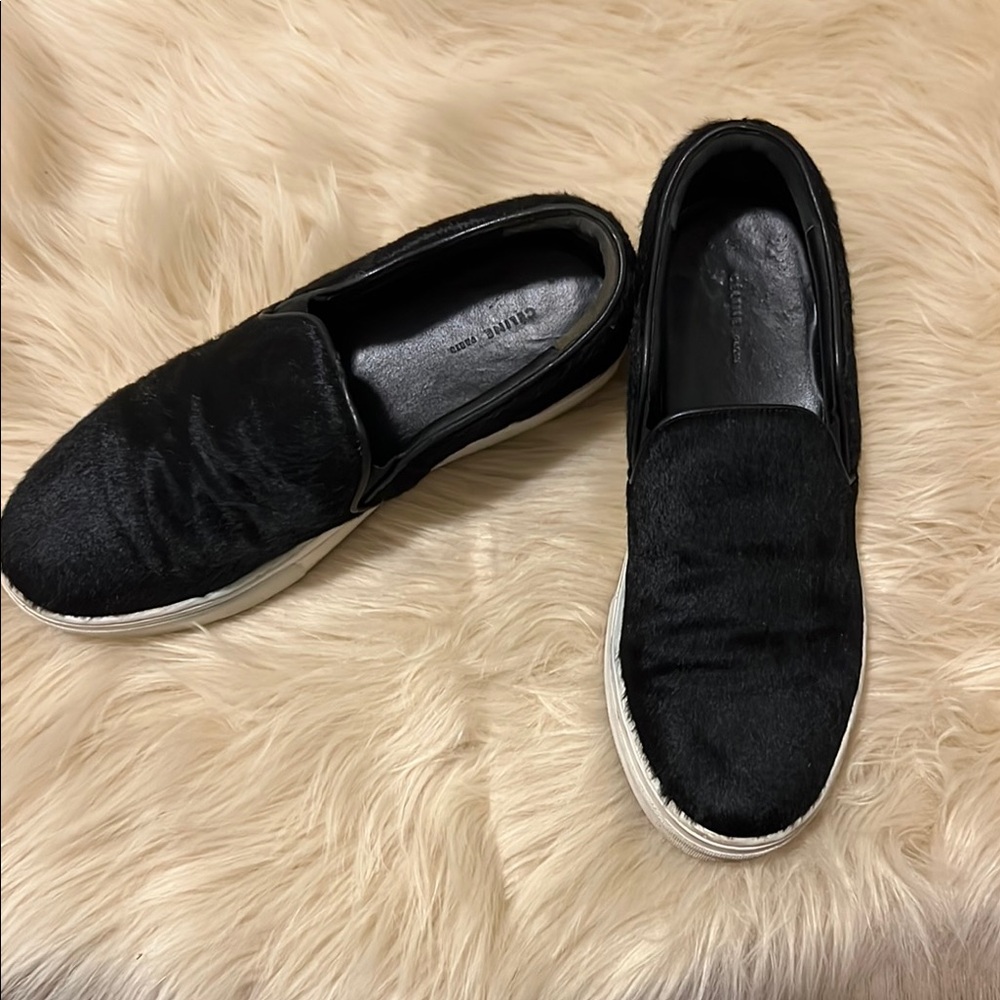 Celine Black Pony Hair Slip-Ons (39)
